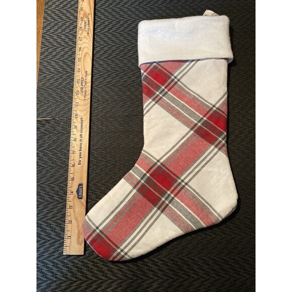 Red White Cuff Plaid Christmas Stocking Monogram "H" - Picture 2 of 7